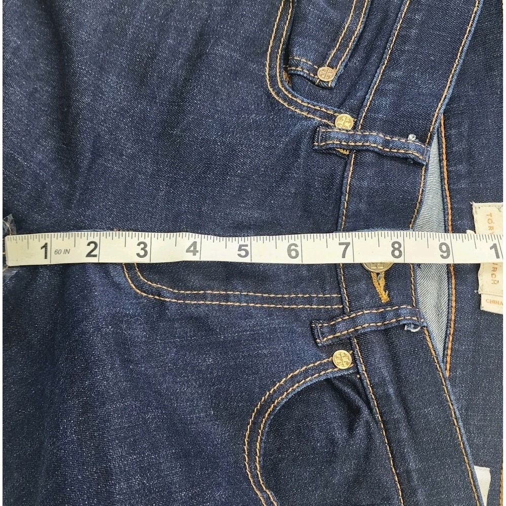 Tory Burch Women's Dark Denim Blue Jean Size 27 Straight Leg Gold Button Logo - Picture 4 of 14